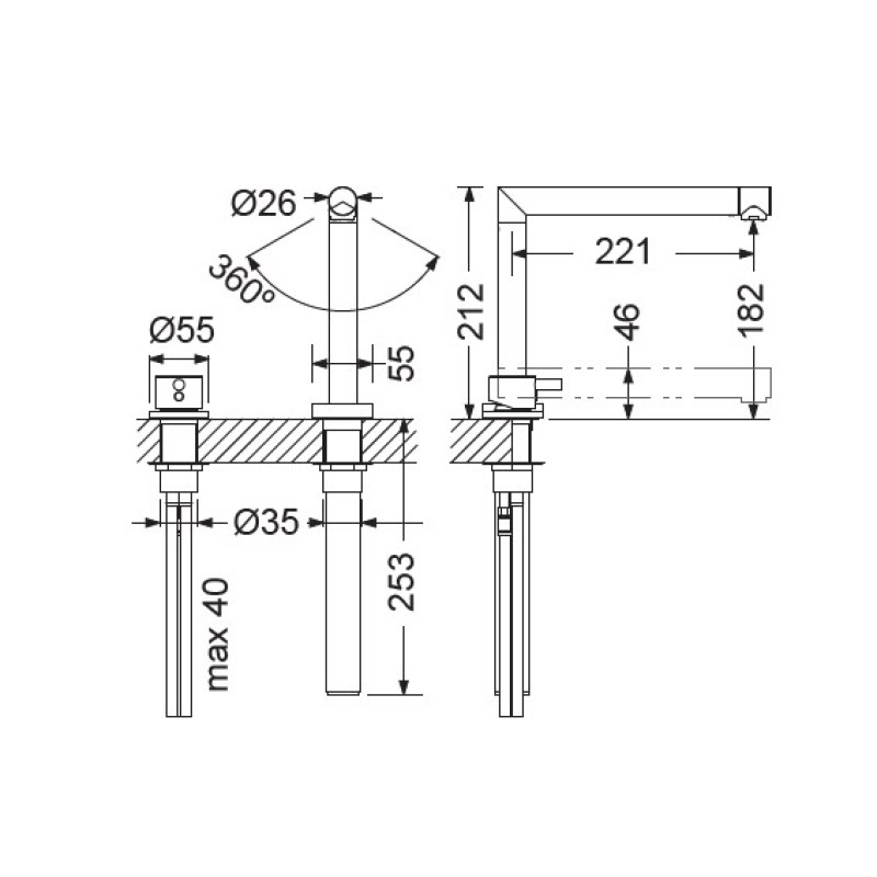 Μπαταρία κουζίνας 2 οπών 10530-100 Cono Armando Vicario