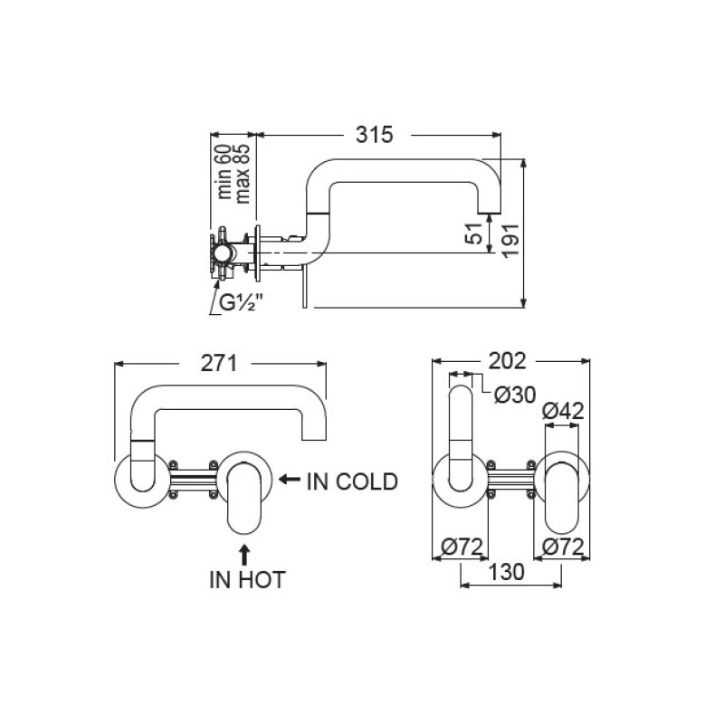 Μπαταρία κουζίνας εντοιχισμού 400747-100 Laundry Armando Vicario Μπαταρία κουζίνας εντοιχισμού 400747-100 Laundry Armando Vicario