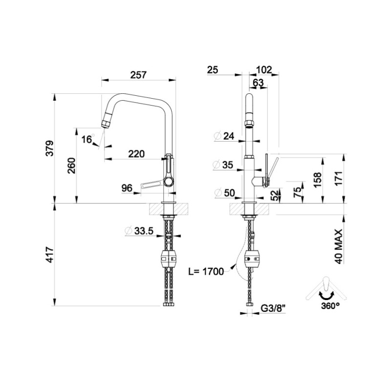 Μπαταρία κουζίνας 60053 Officine Gessi