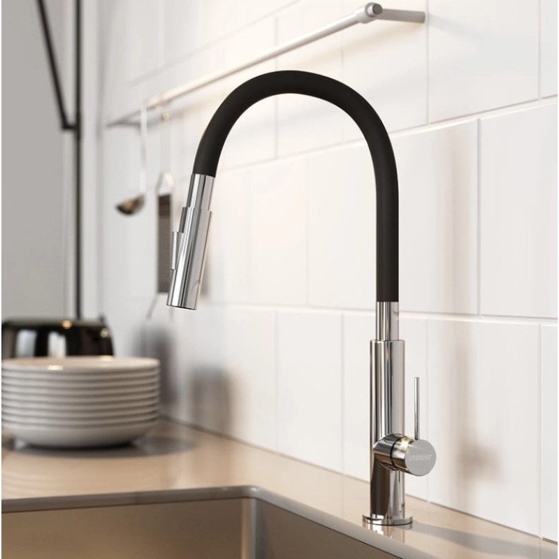 Μπαταρία κουζίνας αναμεικτική με εύκαμπτο ρουξούνι σιλικόνης και βουρτσάκι 01-9230 Slim Ferro