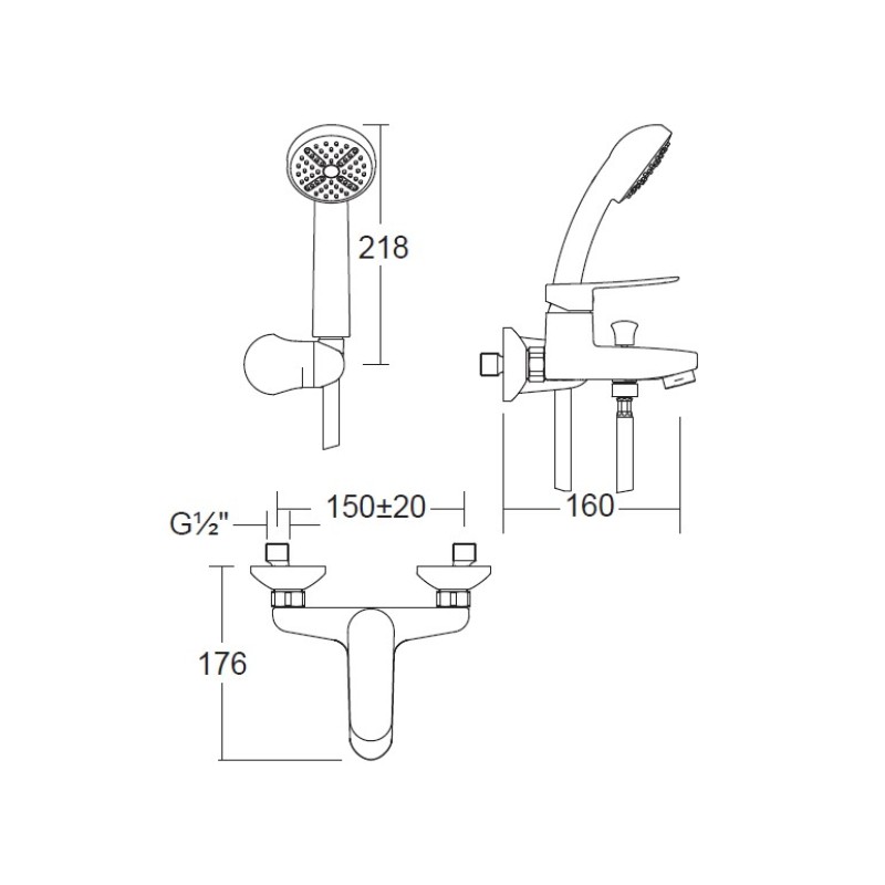 Μπαταρία λουτρού με τηλέφωνο, στήριγμα τηλεφώνου & σπιράλ 174210-100 Res Eurorama