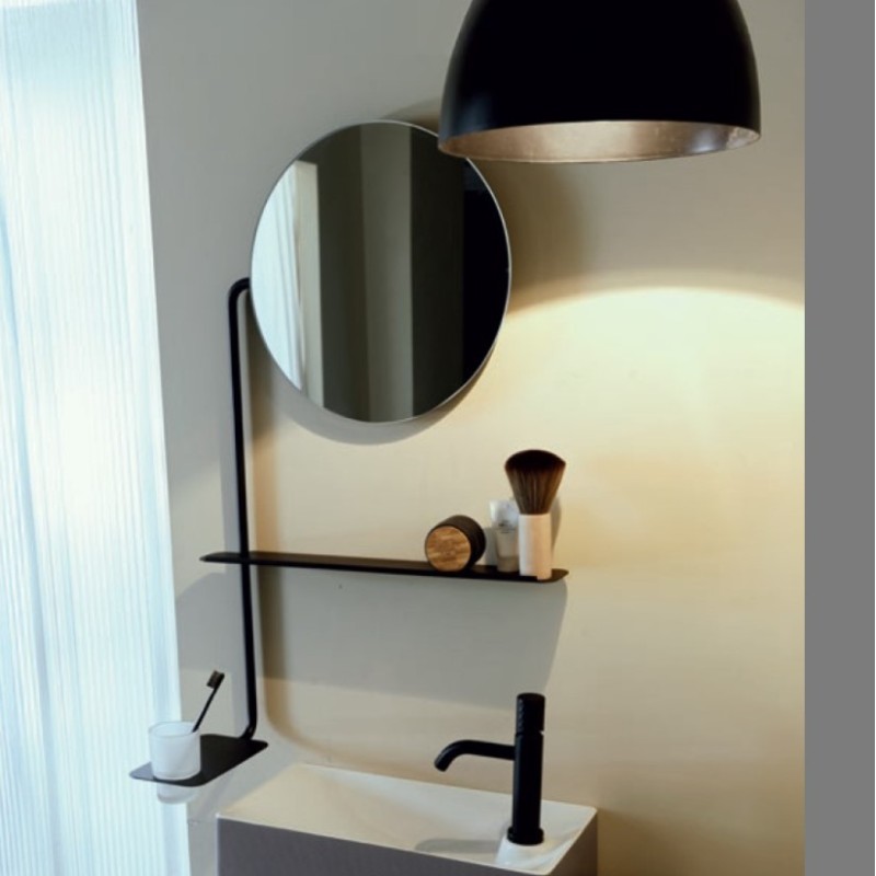 Καθρέπτης μπάνιου Ø36 με εταζέρα και ποτηροθήκη 2302-NROP Scarabeo