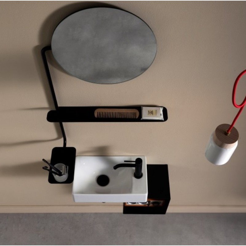 Καθρέπτης μπάνιου Ø36cm με εταζέρα και ποτηροθήκη 2302-NROP Scarabeo