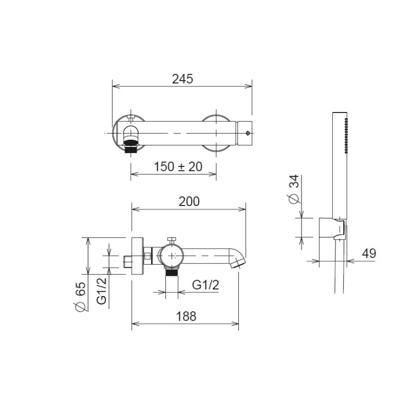 Μπαταρία λουτρού με τηλέφωνο, στήριγμα τηλεφώνου & σπιράλ 34074-100 Elle La Torre