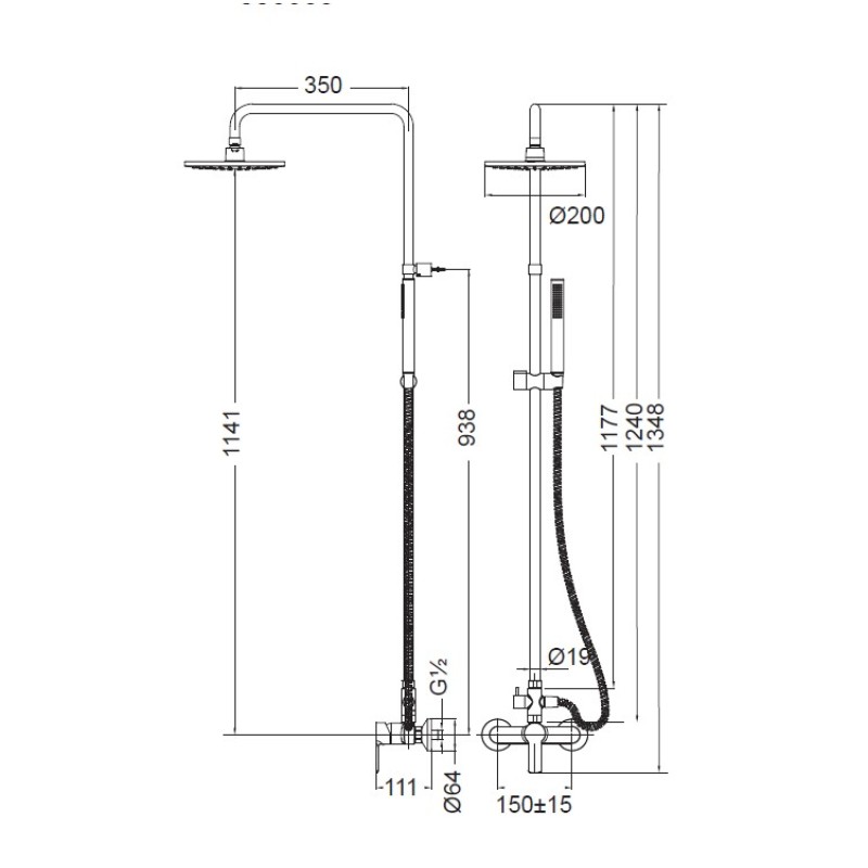 Μπαταρία ντουζιέρας με κολώνα σταθερού ύψους 350066-100 Cora Μπαταρία ντουζιέρας με κολώνα σταθερού ύψους 350066-100 Cora