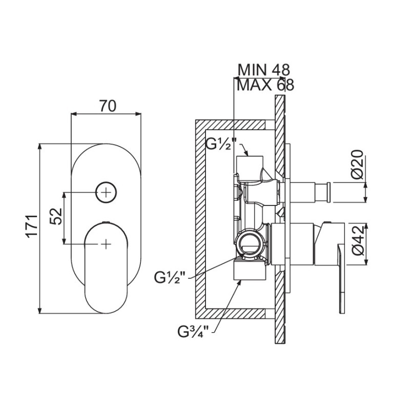 Μίκτης εντοιχισμού 2 εξόδων 500050D Slim Armando Vicario