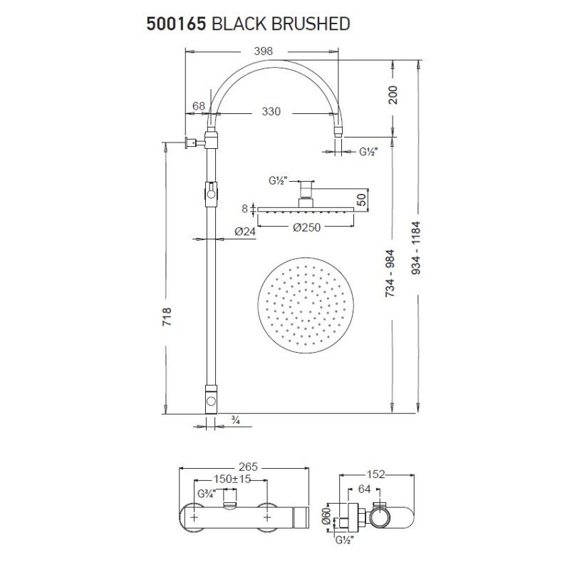 Μπαταρία ντουζιέρας με κολώνα ρυθμιζόμενου ύψους 500165-410 Slim Armando Vicario