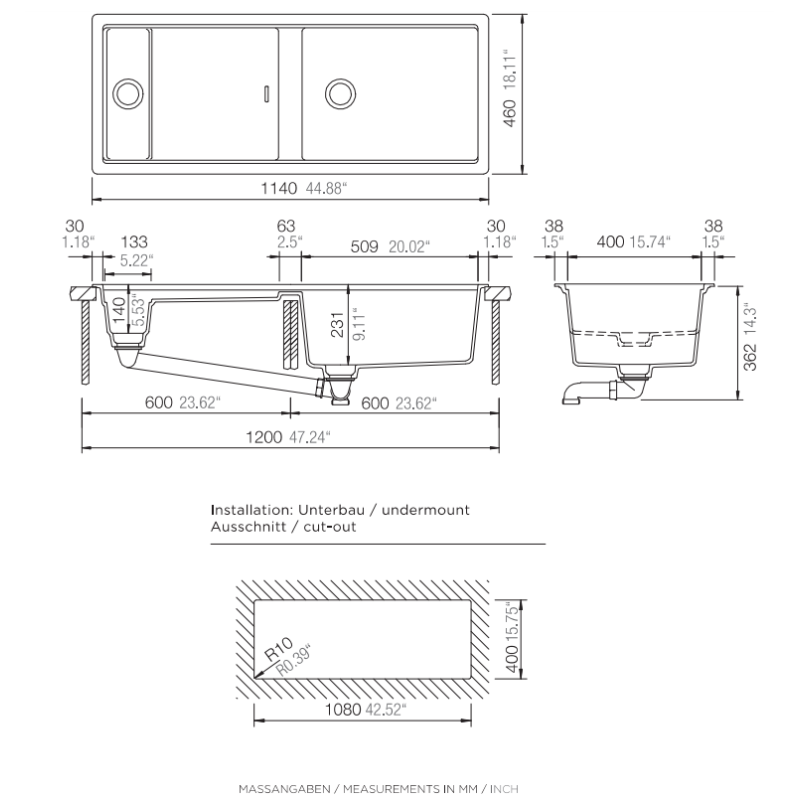 Νεροχύτης 114x46cm Prepstation 81500 Schock
