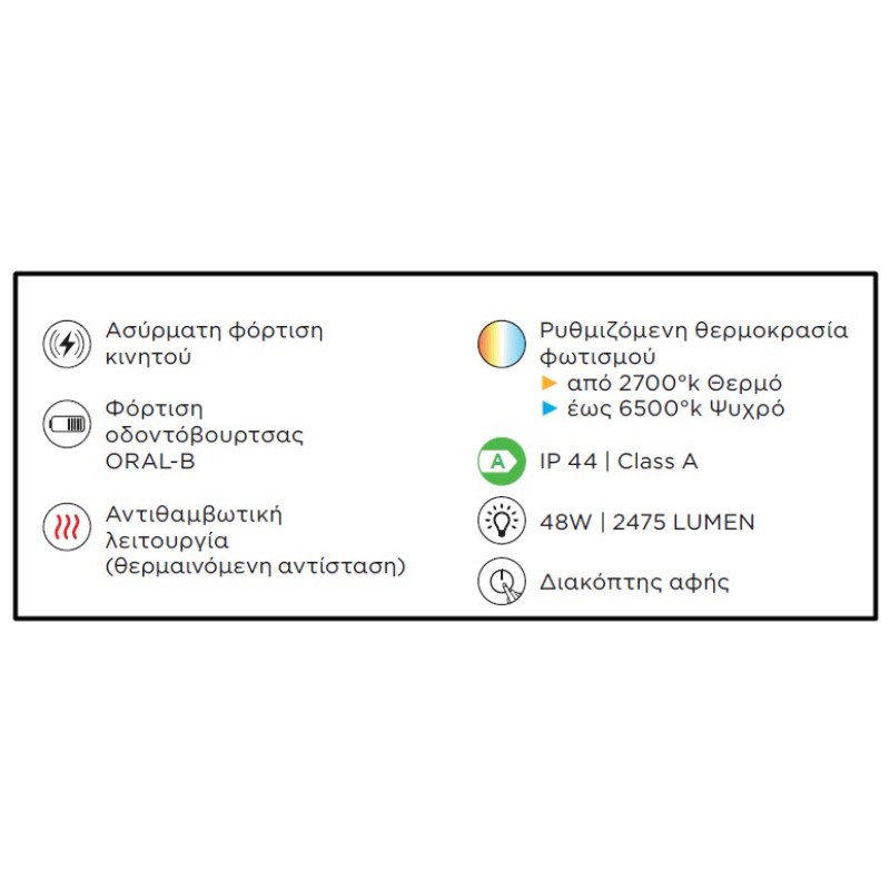 Καθρέπτης μπάνιου Led 100x72,5cm με εταζέρα BRI10072 Brix Luminor