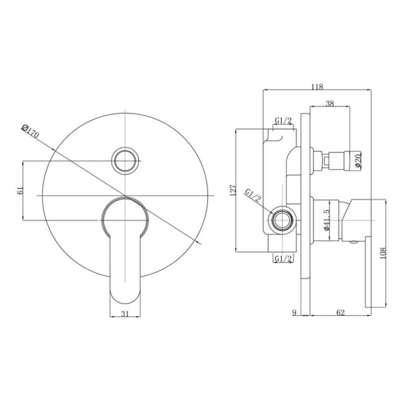 Πλήρες σετ εντοιχισμού ντουζιέρας 2 εξόδων 087027 Chiara Flat Sphera