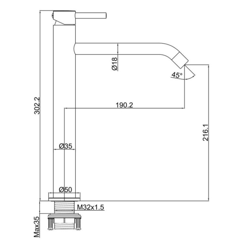 Μπαταρία νιπτήρος υψηλή Slim (με μηχανισμό Ø25mm) Art Chic Interflex