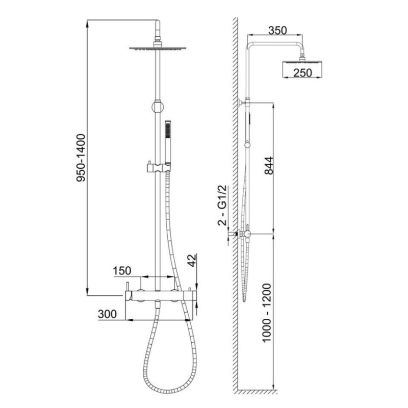 Μπαταρία ντουζιέρας με κολώνα ρυθμιζόμενου ύψους 087767 Andromeda Interflex