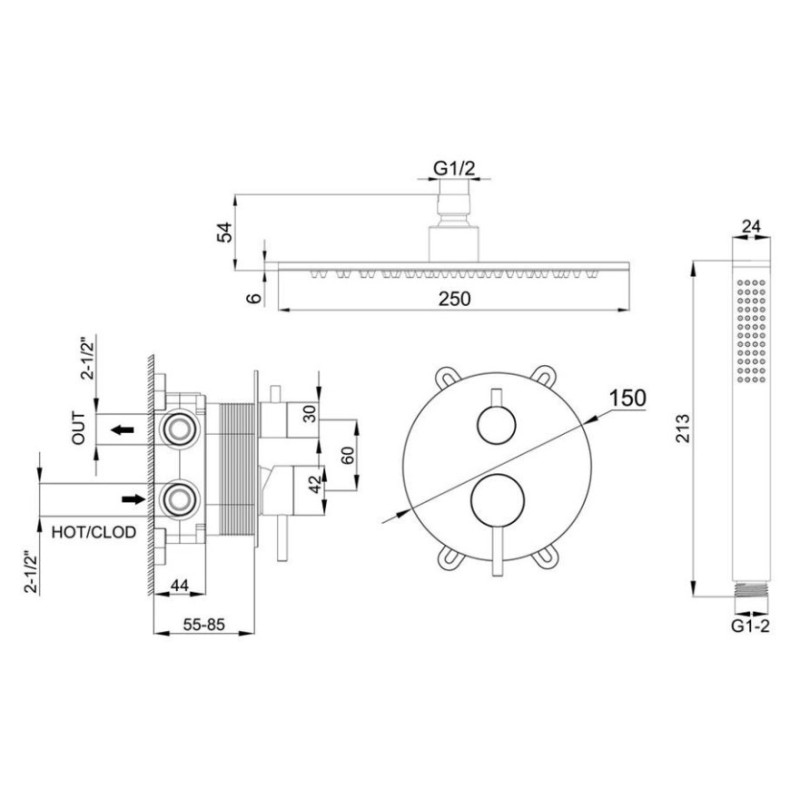 Πλήρες σετ ντουζιέρας εντοιχισμού 2 εξόδων 087799 Andromeda Interflex