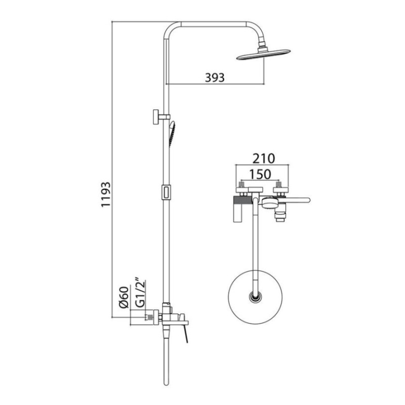 Μπαταρία ντουζιέρας με κολώνα σταθερού ύψους 087599 3 Way Interflex