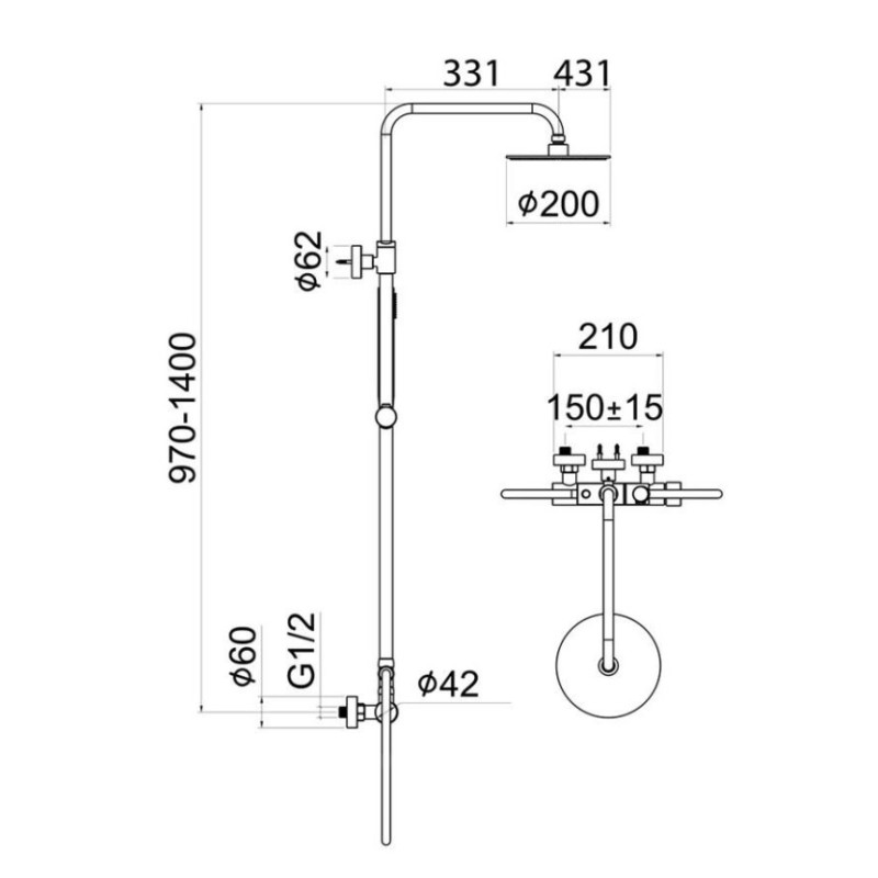 Μπαταρία ντουζιέρας με κολώνα ρυθμιζόμενου ύψους 086930 Art Line Interflex