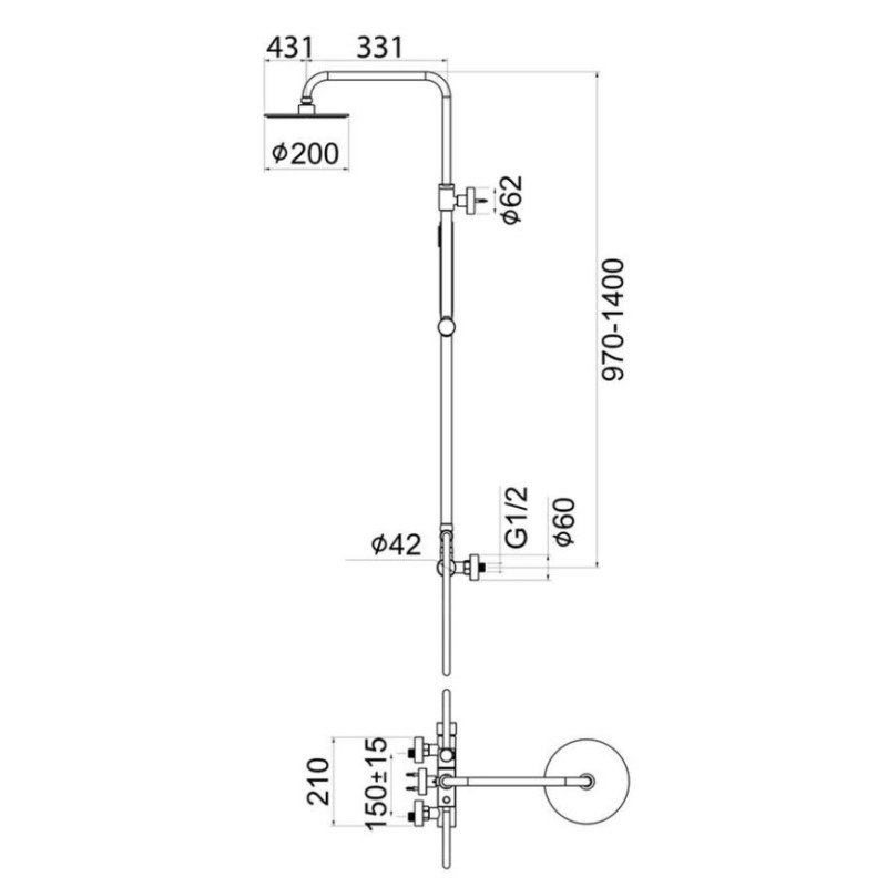 Μπαταρία ντουζιέρας με κολώνα ρυθμιζόμενου ύψους 087727 Art Line Interflex