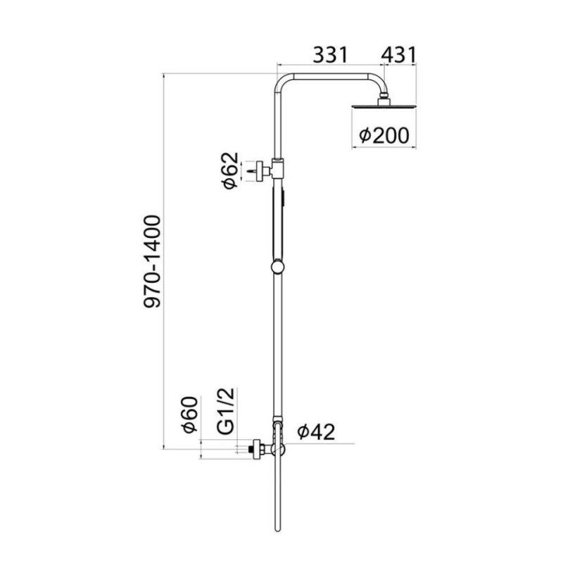 Μπαταρία ντουζιέρας με κολώνα ρυθμιζόμενου ύψους 087781 Art Line Interflex