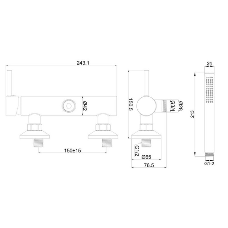 Μπαταρία ντουζιέρας με τηλέφωνο, στήριγμα τηλεφώνου & σπιράλ 087879 Art Line Interflex