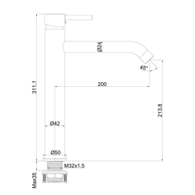 Μπαταρία νιπτήρος υψηλή (με μηχανισμό Ø35mm) Art/Dot Interflex Μπαταρία νιπτήρος υψηλή (με μηχανισμό Ø35mm) Art/Dot Interflex
