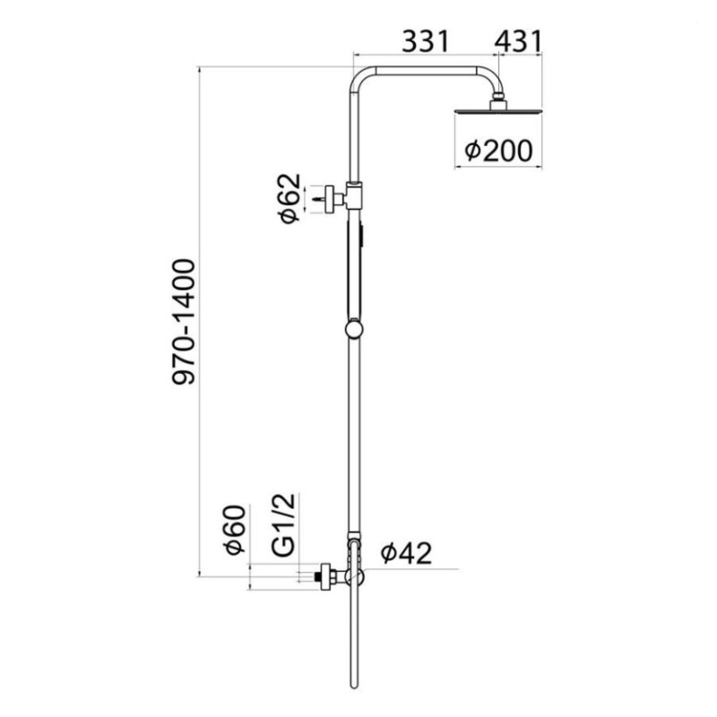 Μπαταρία ντουζιέρας με κολώνα ρυθμιζόμενου ύψους 087788 Art/Dot Interflex