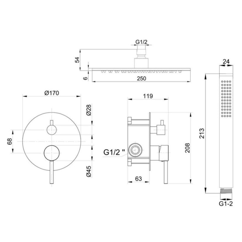 Πλήρες σετ εντοιχισμού ντουζιέρας 3 εξόδων 087830 Art/Dot Interflex