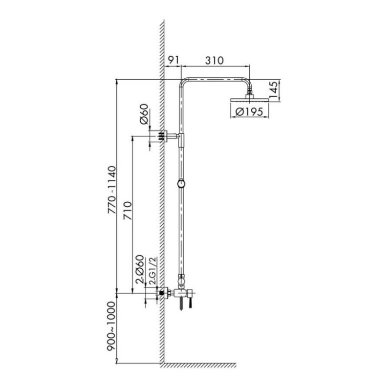 Μπαταρία ντουζιέρας με κολώνα inox ρυθμιζόμενου ύψους 086781 Art Interflex