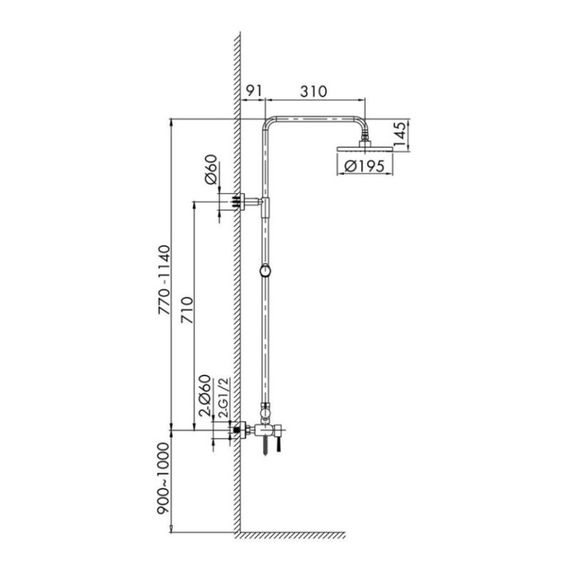 Μπαταρία ντουζιέρας με κολώνα ρυθμιζόμενου ύψους 086928 Art Interflex