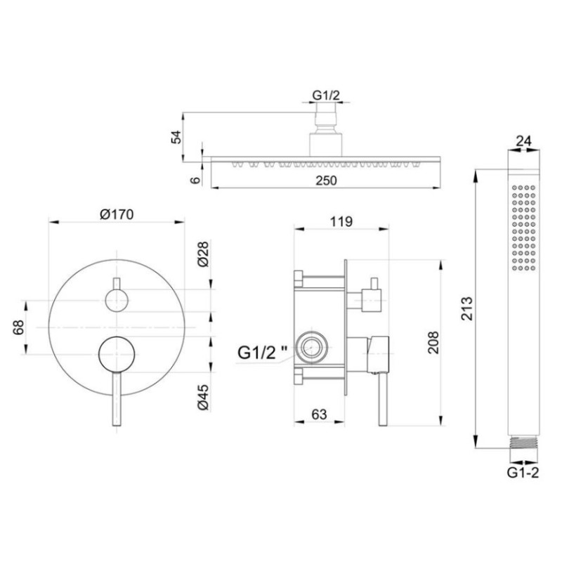 Πλήρες σετ εντοιχισμού ντουζιέρας 2 εξόδων Dot Interflex