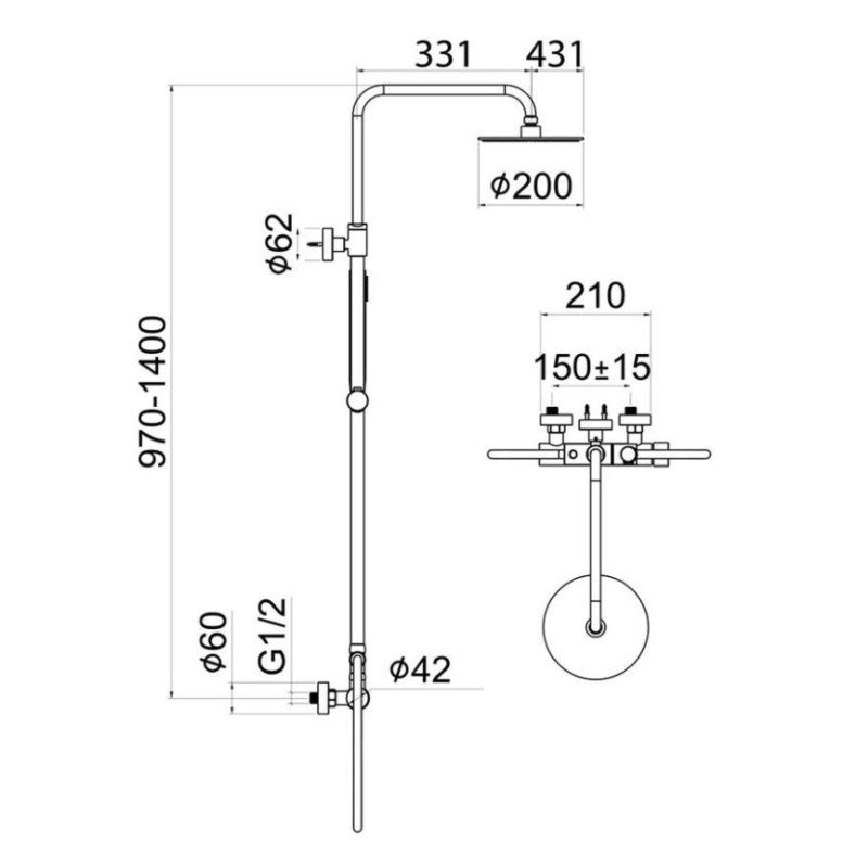 Μπαταρία ντουζιέρας με κολώνα ρυθμιζόμενου ύψους 087932 Dot Interflex