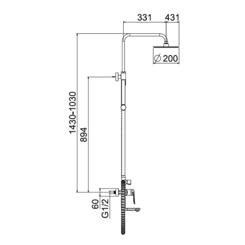 Μπαταρία ντουζιέρας με κολώνα ρυθμιζόμενου ύψους 087849 Muse/Art Interflex