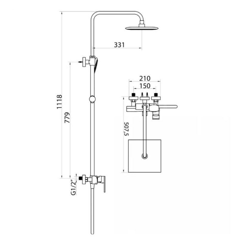 Μπαταρία ντουζιέρας με κολώνα σταθερού ύψους 087848 Muse Interflex