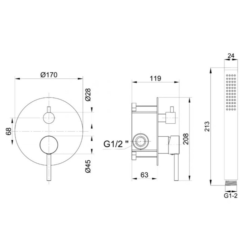 Πλήρες σετ εντοιχισμού ντουζιέρας 3 εξόδων 087875 Pure Interflex