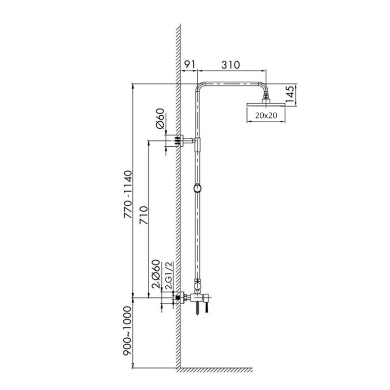 Μπαταρία ντουζιέρας με κολώνα ρυθμιζόμενου ύψους 086927 Queen Interflex
