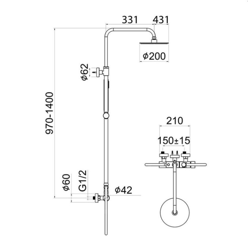 Μπαταρία ντουζιέρας με κολώνα ρυθμιζόμενου ύψους 087878 Regal Interflex