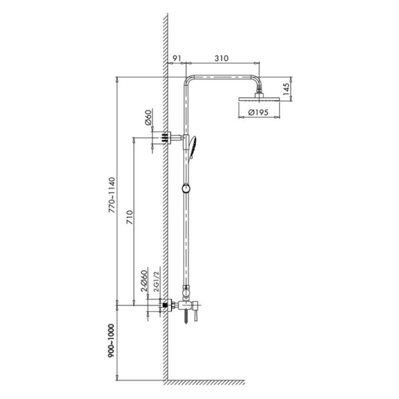 Μπαταρία ντουζιέρας με κολώνα ρυθμιζόμενου ύψους 087528 Status Interflex