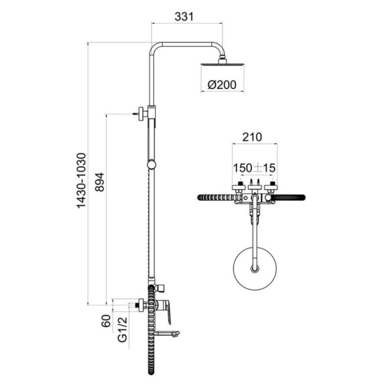Μπαταρία ντουζιέρας με κολώνα ρυθμιζόμενου ύψους 087500 Trendy Interflex