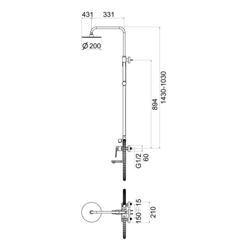 Μπαταρία ντουζιέρας με κολώνα ρυθμιζόμενου ύψους 087502 Trendy Interflex