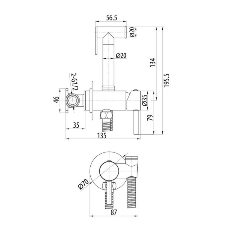 Σετ διακόπτη εντοιχισμού μπιντέ με στήριγμα Minimal 097664 Interflex