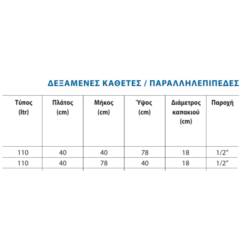 Δεξαμενή πλαστική κάθετη παραλληλεπίπεδη 110lt Stamatiou