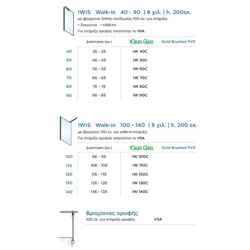 Διαχωριστικό ντουζιέρας h.200cm gold brushed IW_C-211 Iwis Walk-in Devon