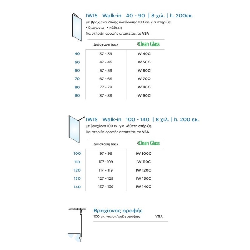 Διαχωριστικό ντουζιέρας h.200cm χρωμέ IW_C-100 Iwis Walk-in Devon