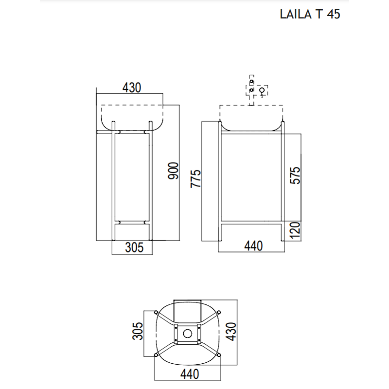 Έπιπλο μπάνιου (σετ) βάση και νιπτήρας (χωρίς οπή) 270209-NROP300+5501-300 Laila T45 | Self Scarabeo