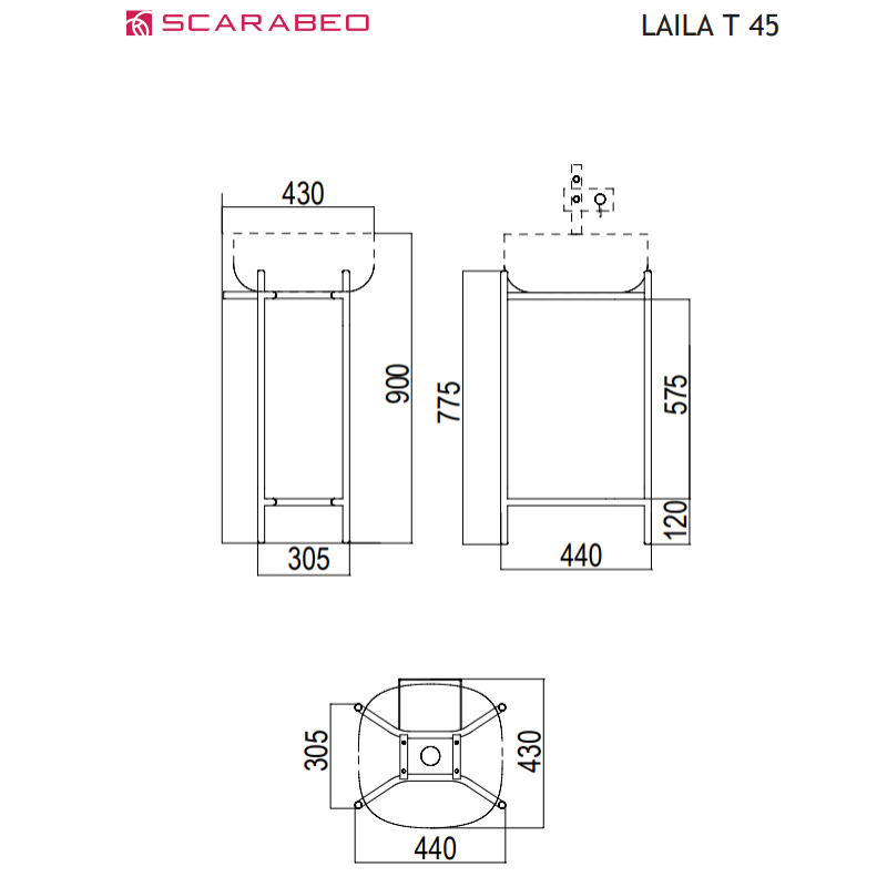Έπιπλο μπάνιου (σετ) βάση και νιπτήρας (με οπή) 270211-NROP89+5504-300 Laila T45 | Hi-Βox Scarabeo