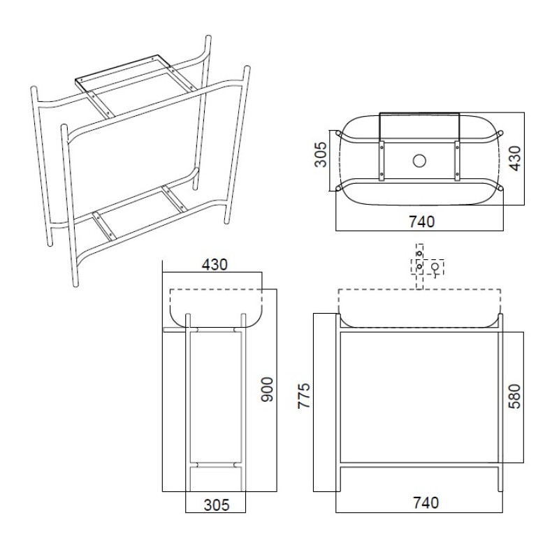 Έπιπλο μπάνιου 74x43x77,5cm με οπή, σκελετό μεταλλικό, ράφι και νιπτήρα Laila 75 / Shelf Scarabeo Έπιπλο μπάνιου 74x43x77,5cm με οπή, σκελετό μεταλλικό, ράφι και νιπτήρα Laila 75 / Shelf Scarabeo