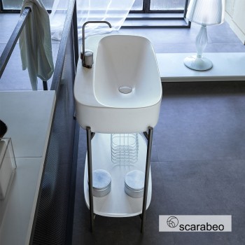 Έπιπλο μπάνιου 74x43x77,5cm με οπή, σκελετό μεταλλικό, ράφι και νιπτήρα Laila 75 / Shelf Scarab..