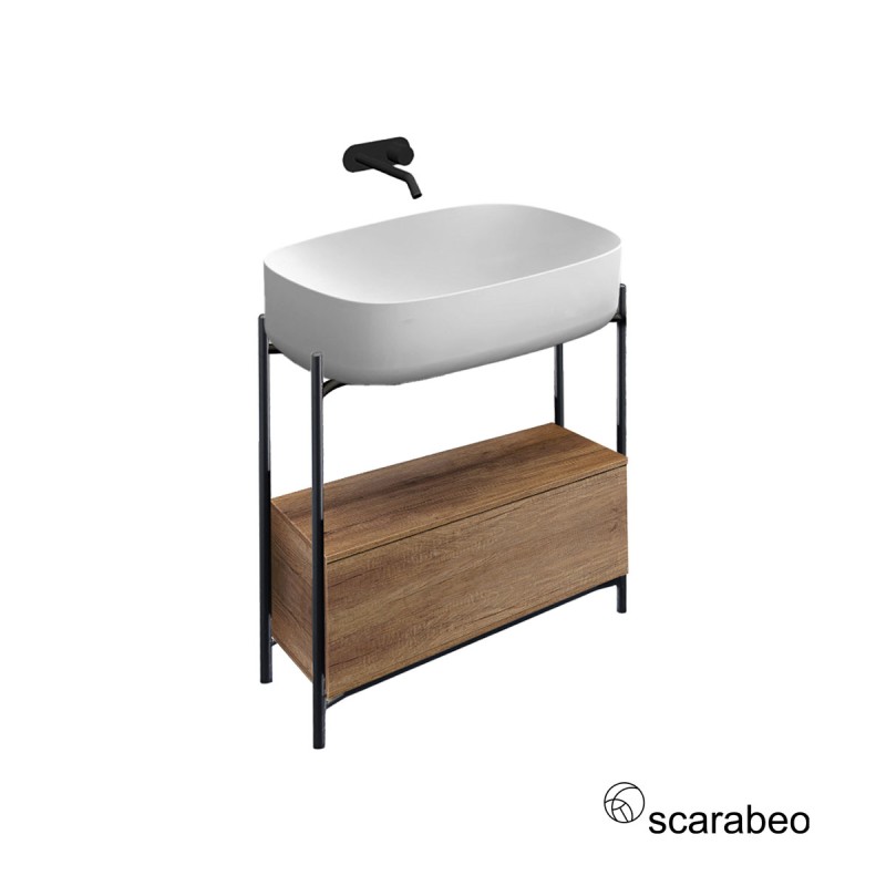 Έπιπλο μπάνιου 74x43x77,5cm χωρίς οπή, με σκελετό μεταλλικό, συρτάρι και νιπτήρα Laila 75 / Hi-Box Scarabeo