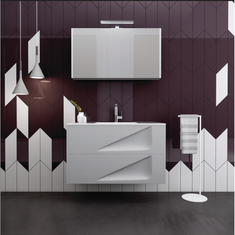 Έπιπλο μπάνιου βάση λάκα με νιπτήρα solid surface Bramante 100 Faturini