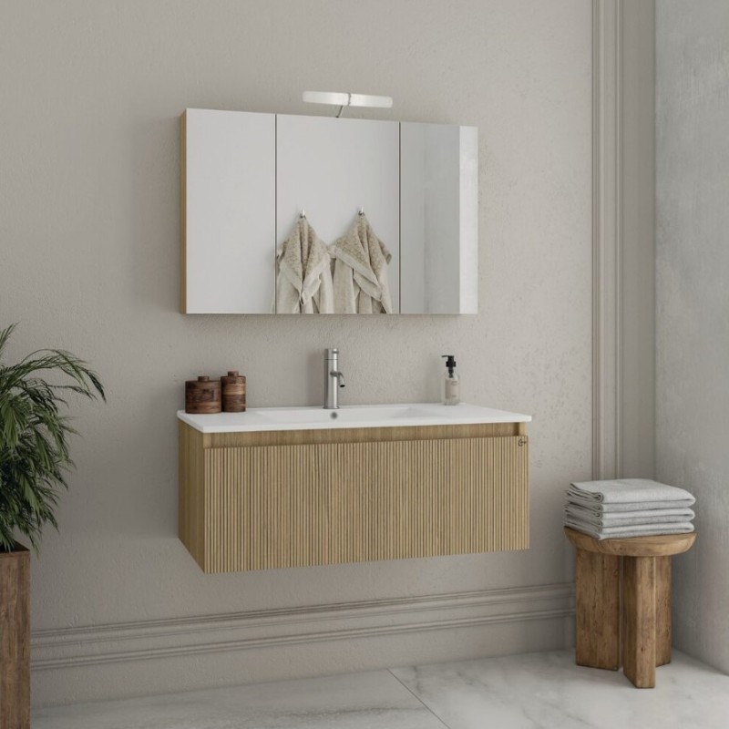 Έπιπλο μπάνιου (σετ) βάση, νιπτήρας και καθρέπτης - ντουλάπι Liberty 90 Drop