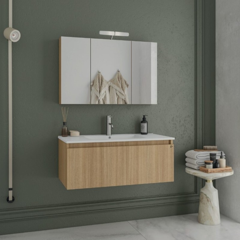 Έπιπλο μπάνιου (σετ) βάση, νιπτήρας και καθρέπτης - ντουλάπι Liberty 90 Drop