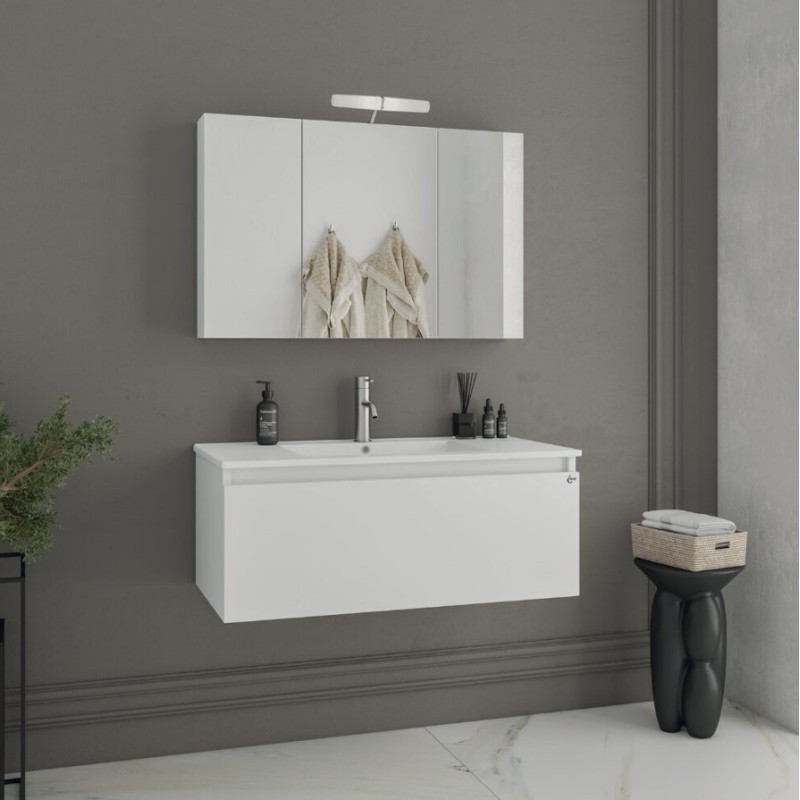 Έπιπλο μπάνιου (σετ) βάση, νιπτήρας και καθρέπτης - ντουλάπι Liberty 90 Drop